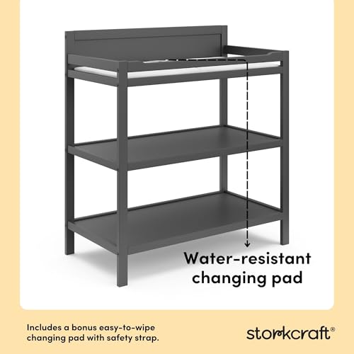 Nursery Changing Table with Water-Resistant Pad and Storage Shelves