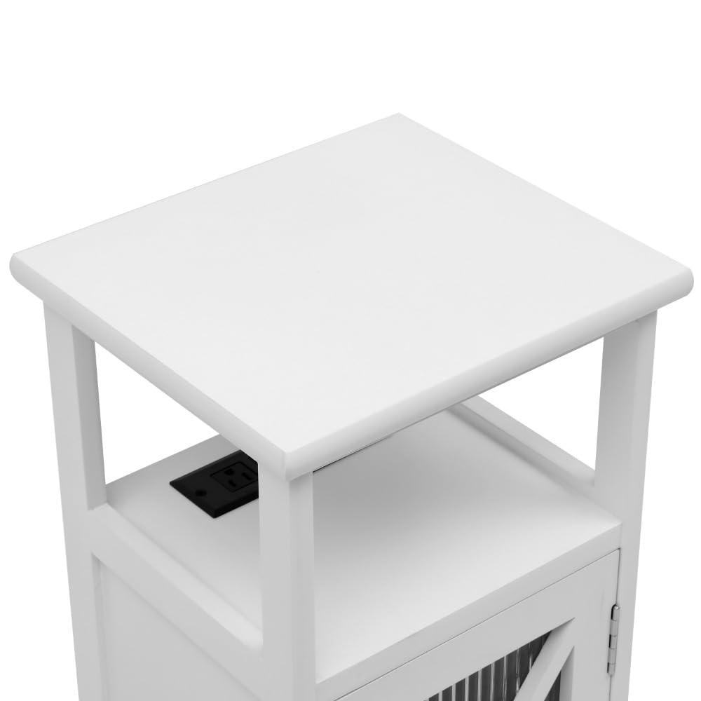 LED Nightstand with Charging Station and Storage