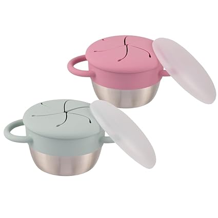 tainless Steel Snack Cups | Removable Silicone Food Catcher and Travel Lid
