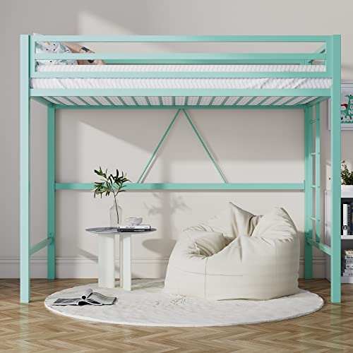 Loft Bed Twin Size with Ladder and Guardrail,Heavy Duty Metal Slats