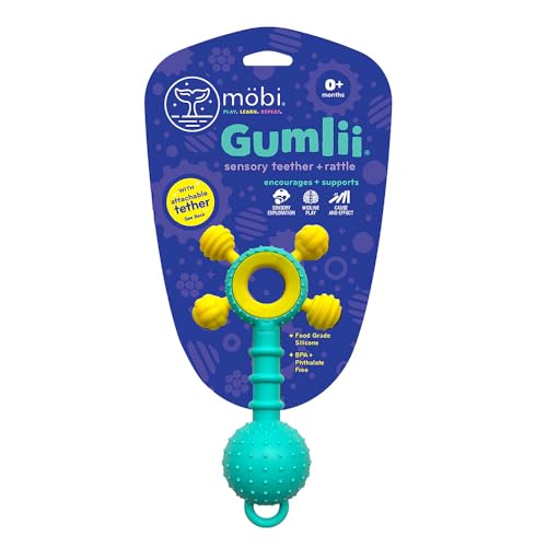 Gumlii Sensory Teether Toy - Rattle Baby Teething Toy, Food Grade Silicone Newborn