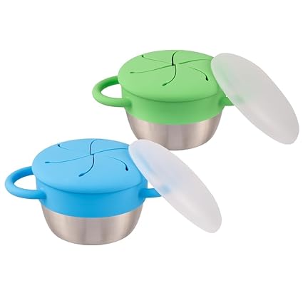 tainless Steel Snack Cups | Removable Silicone Food Catcher and Travel Lid