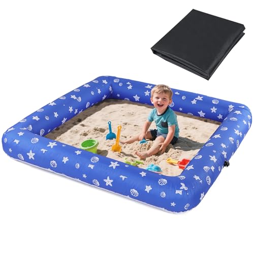 59" x 59" Inflatable Kids Sandbox with Cover - Easy Assembly Outdoor Sandbox