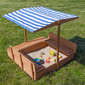 Kids' Outdoor Wooden Sandbox with Id,Sand Box with Toy Storage Box