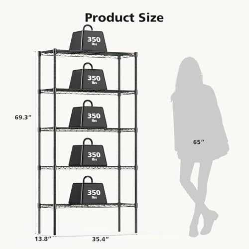 5 Tier Metal Wire Rack Shelf Heavy Duty Adjustable Storage