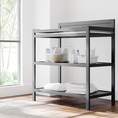 Nursery Changing Table with Water-Resistant Pad and Storage Shelves