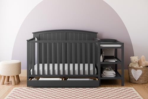 5-in-1 Convertible Crib with Changing Table and Drawer