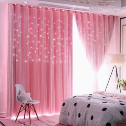 Pink Star Curtains for Girls Bedroom, Double Layer Kids Blackout Curtains