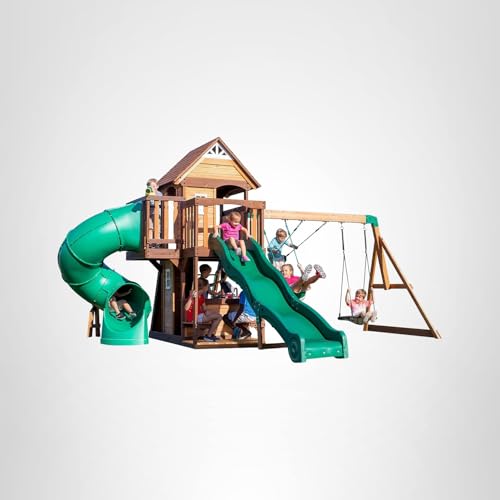Cedar Wood Swing Set with Clubhouse and Dual Slides