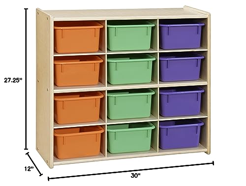 12-Section Birch Cubby Storage Unit - 3-Tier Classroom Organizer