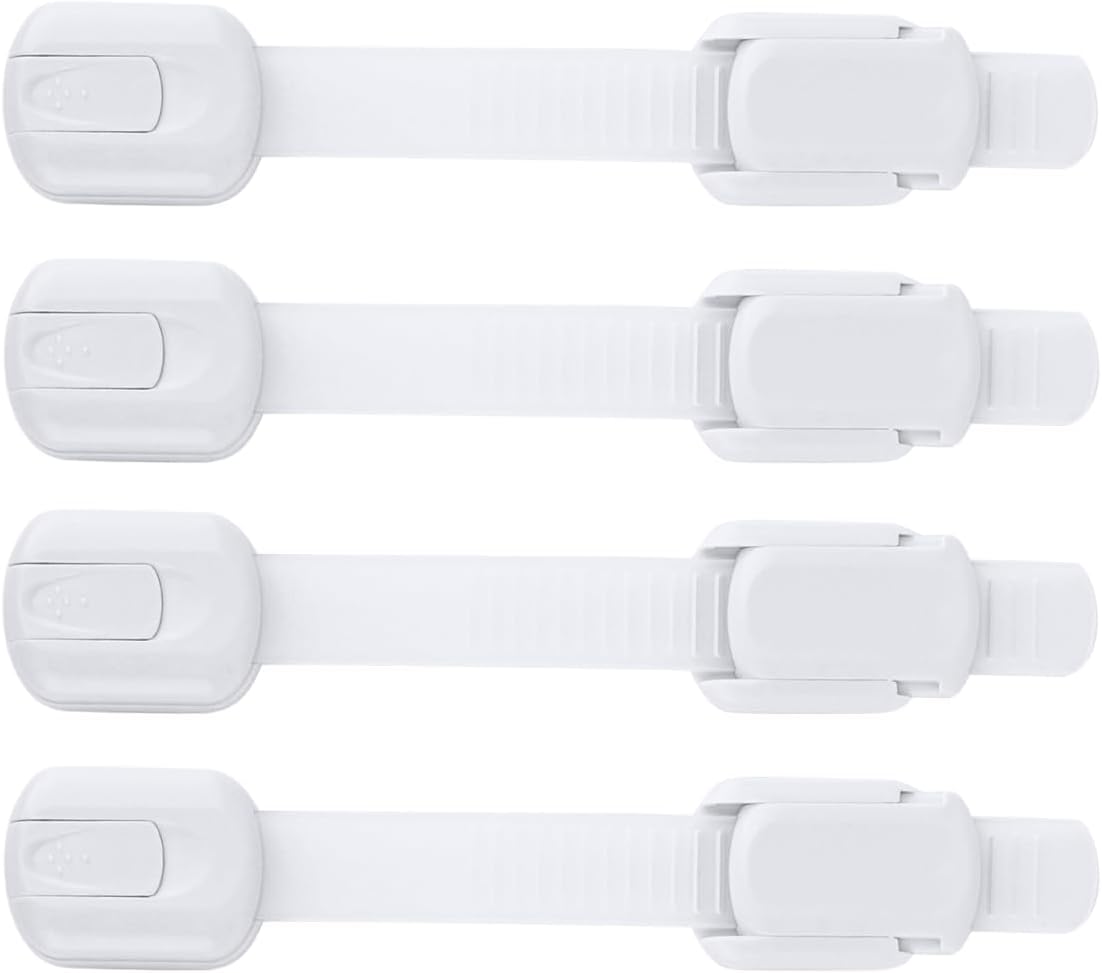 Child Safety Strap Locks (4 Pack) Baby Proof Cabinets, Drawers, Fridge