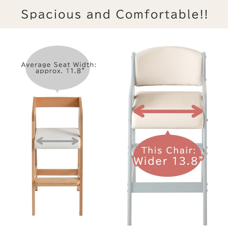 タンスのゲン TANSU NO GEN Japanese Wooden Chair, Height Adjustment for Babies and Toddlers Aged 4-12, up to 99.2 lbs, Designed in Japan, Slide The seat Natural,49600401(98182)(101169)