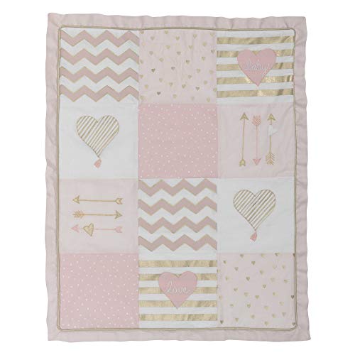 Baby Love Pink/Gold Girl Heart 4 Piece Crib Bedding Set