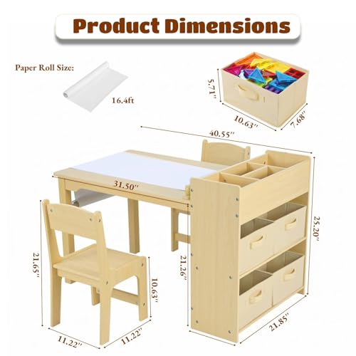 Kids Art Table and Chairs Set with Storage