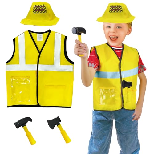4 Sets Dress Up Clothes for Kids, Pretend Dress Up Trunk of Firefighter