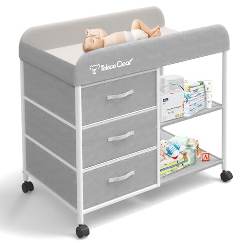 Portable Baby Changing Table with Wheels and Storage Baskets