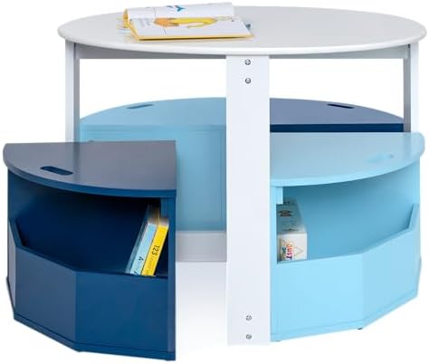 Toddler Table and Chair Set – Round Kids Activity Table With 4 Storage Stools