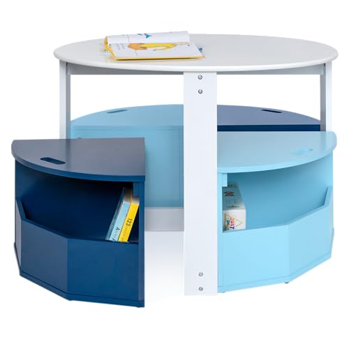 Toddler Table and Chair Set – Round Kids Activity Table With 4 Storage Stools