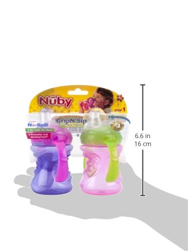 N-Handle No-Spill Super Spout Grip N' Sip Cups, 8 Ounce, Pink and Purple (Pack of 24)
