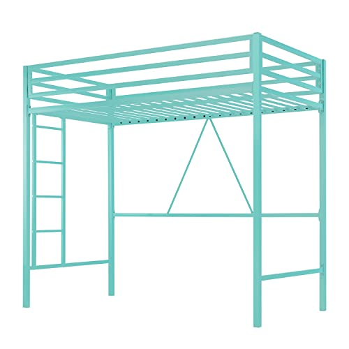 Loft Bed Twin Size with Ladder and Guardrail,Heavy Duty Metal Slats