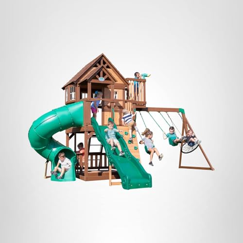 All Cedar Swing Set with Elevated Clubhouse and Dual Slides