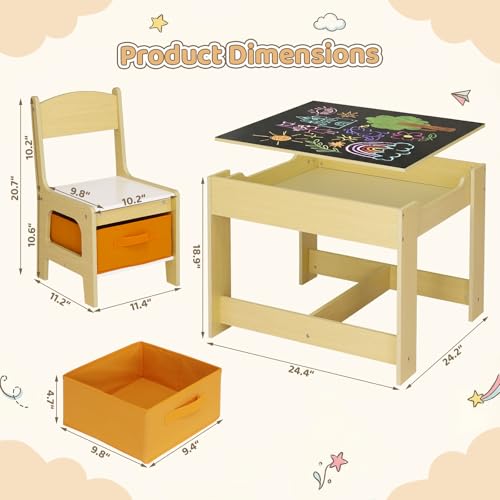 Kids Table and Chair Set with Storage and Reversible Blackboard