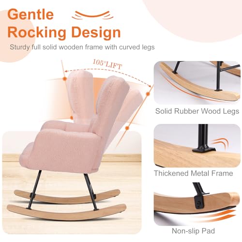 Teddy Upholstered Nursery Rocking Chair with High Backrest