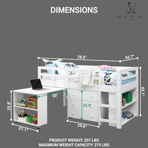 Twin Size Loft Bed with Desk and Storage