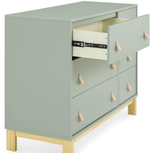 6 Drawer Dresser with Leather Pulls and Interlocking Drawers