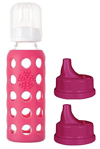 Glass Baby Bottle BPA Free 9 oz + Sippy Cap Set | Protective Silicone Sleeve | Kale