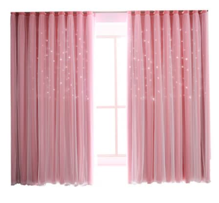 Pink Star Curtains for Girls Bedroom, Double Layer Kids Blackout Curtains