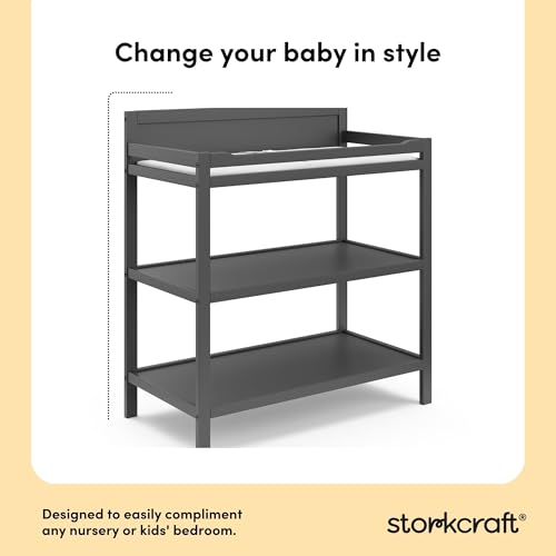 Nursery Changing Table with Water-Resistant Pad and Storage Shelves