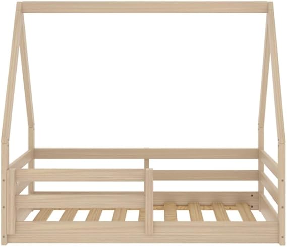 Montessori Floor Bed with Storage Shelf, LED Lights
