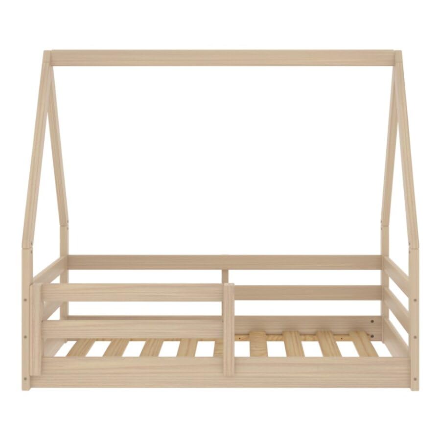 Montessori Toddler Floor Bed with Rails - Solid Pine Wood