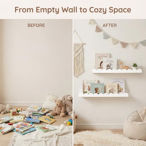 White Floating Shelves for Kids Room - 4 Pack