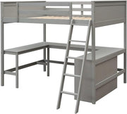 Full Loft Bed with Desk and Storage Shelves Bookcase High Loft Bed Frame Compatible