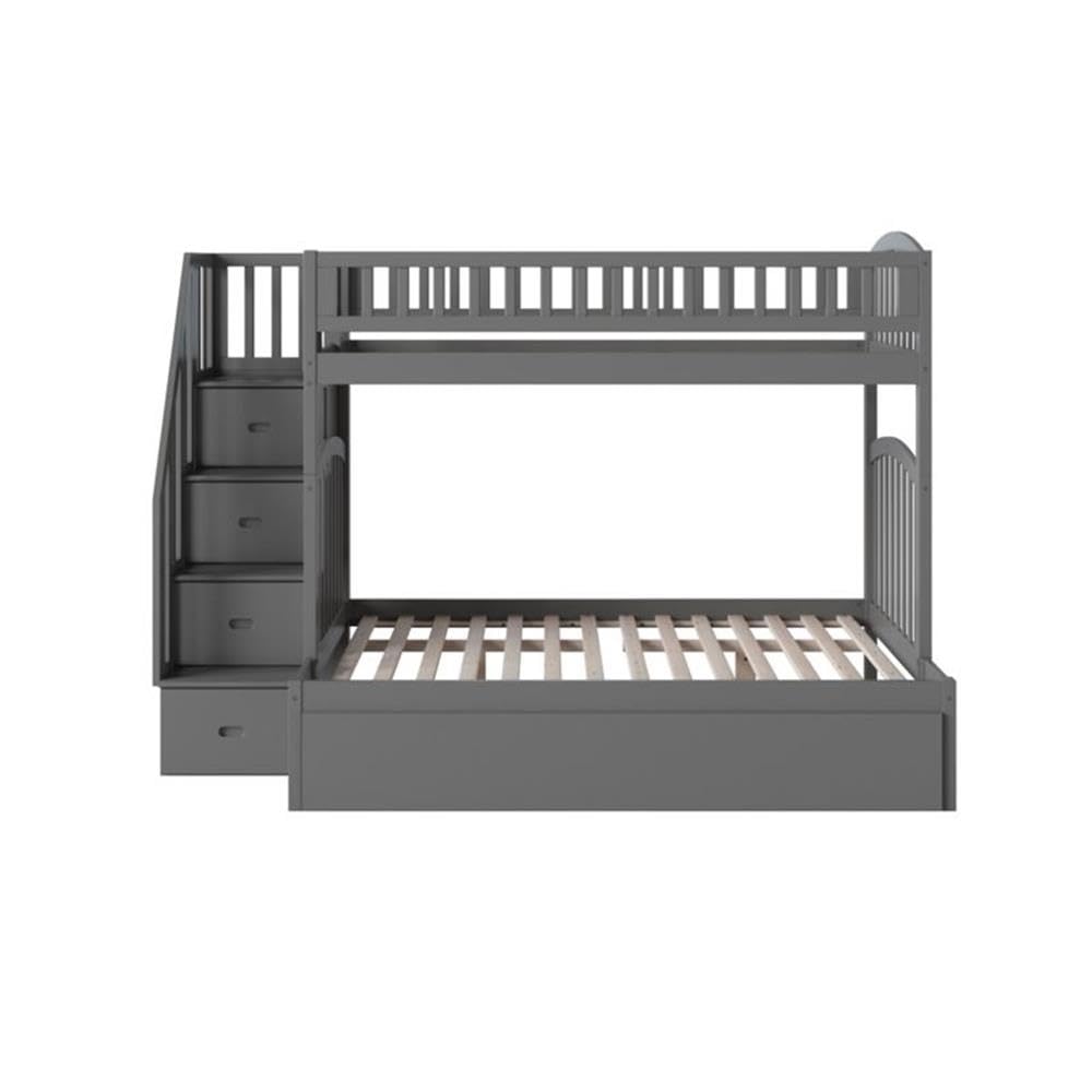 Twin Over Full Bunk Bed of Wood with Trundle in Gray