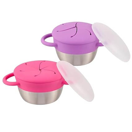 tainless Steel Snack Cups | Removable Silicone Food Catcher and Travel Lid