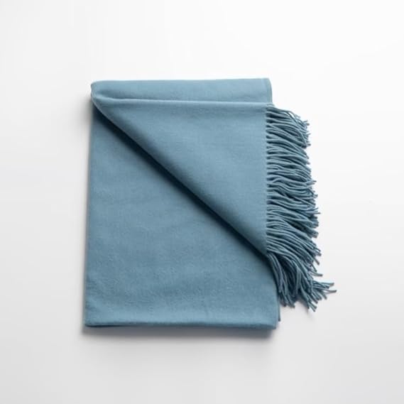Lincove Pure Cashmere-Merino Wool Blanket - Warm & Soft Throw Blanket - 74"x55" Comfortable and Cozy Throw Blankets for Couch, Sofa, or Chair - Lightweight and Classic Throws - Sapphire