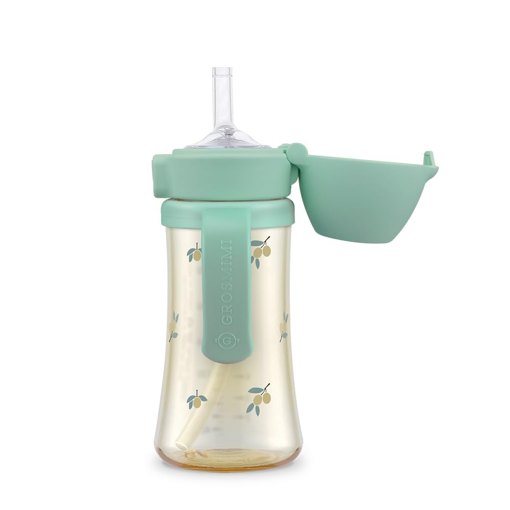 Flip Top Spill Proof Sippy Cup, PPSU, BPA Free, 10 oz, Stage 2 Straw for Toddlers (Olive)