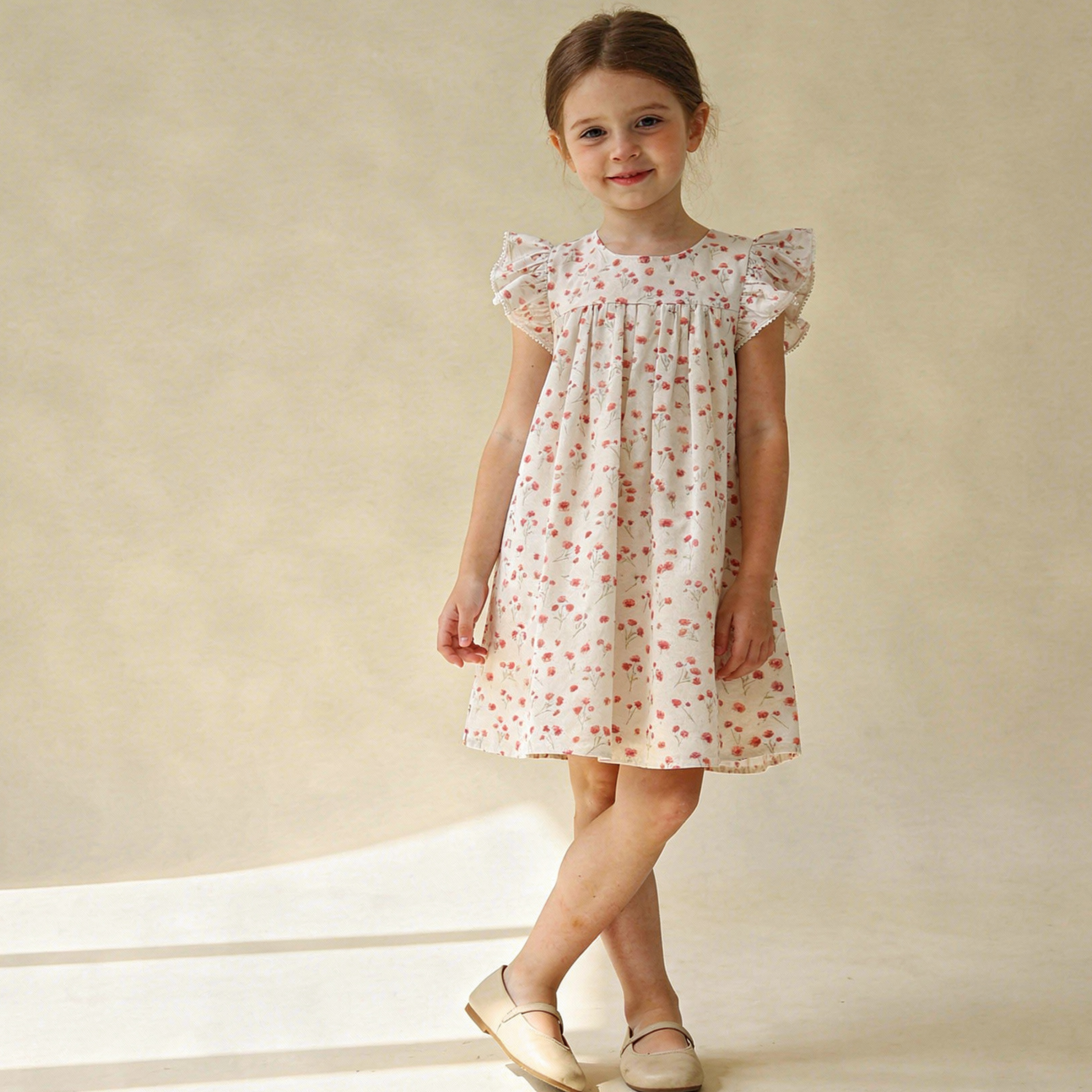 Organic Short Sleeve Flutter Dress - Pink  Bloom