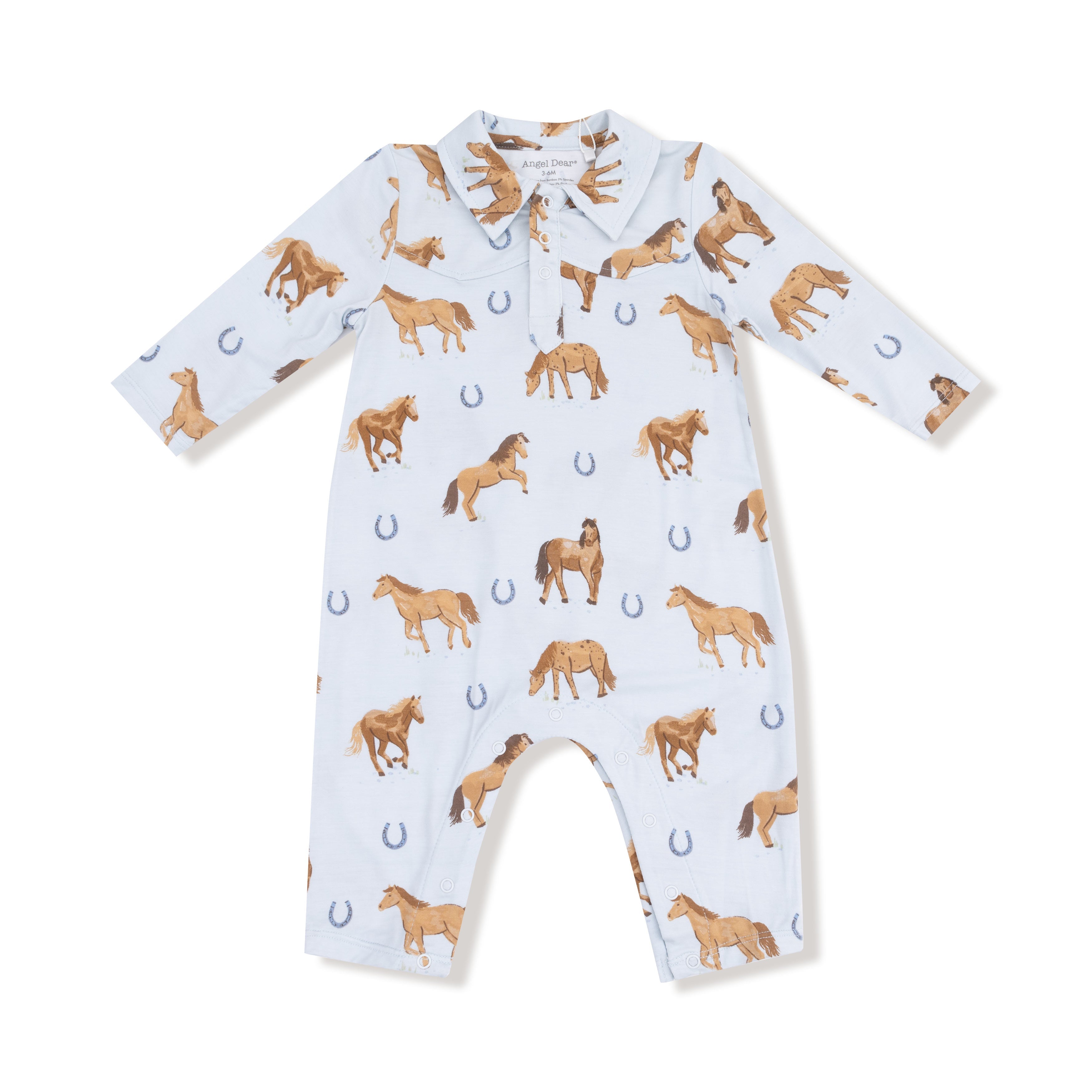 Horses - Blue - Long Sleeve Cowboy Romper