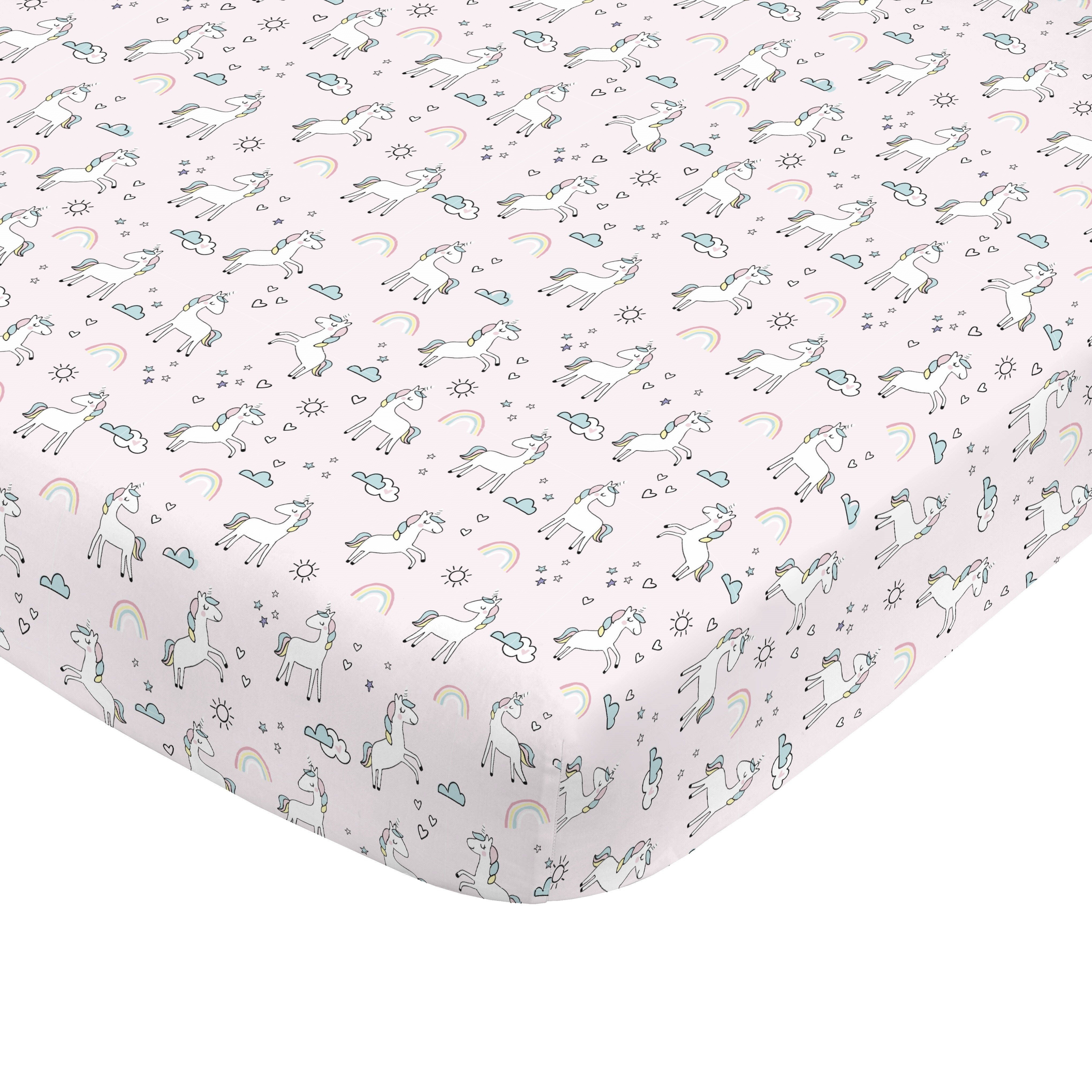 NoJo Super Soft Pink Unicorn Nursery Mini Crib Fitted Sheet