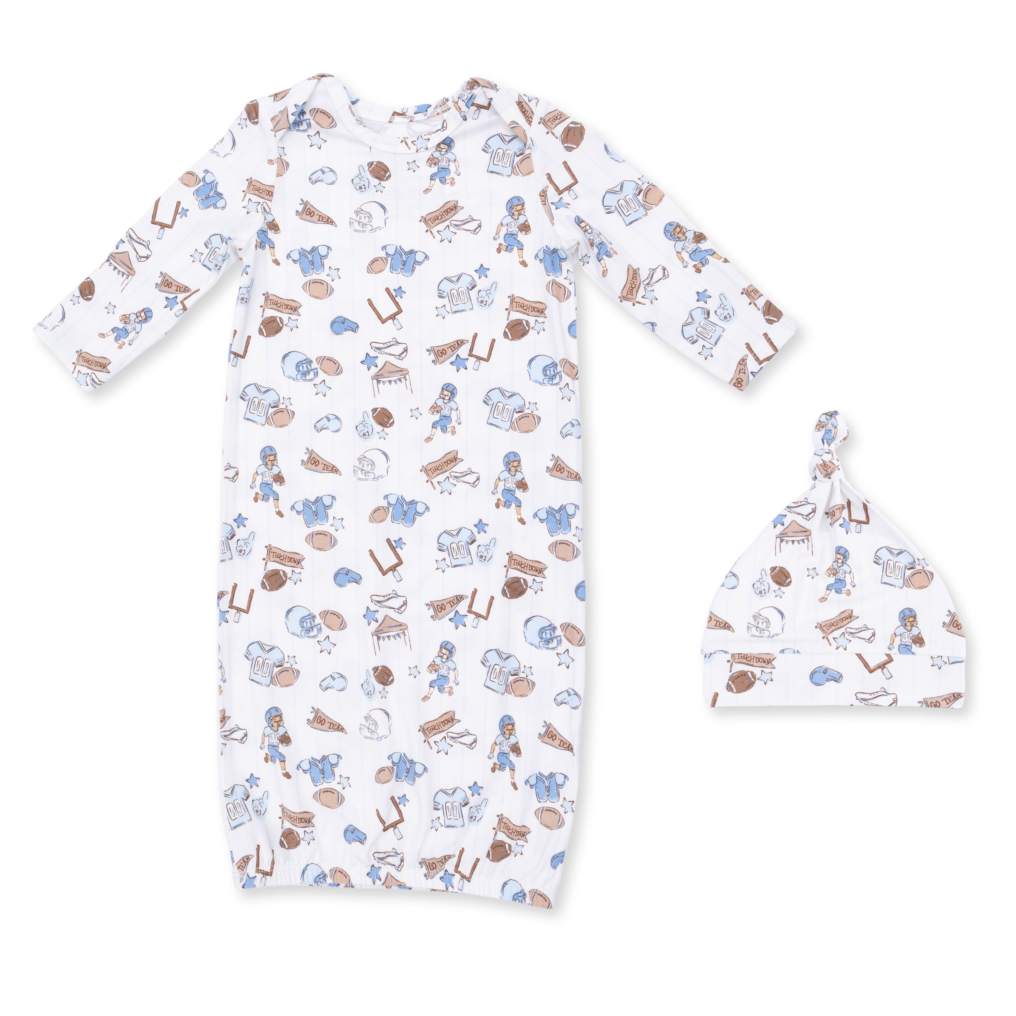 Football Nursery - Lap Shoulder Gown and Knotted Hat