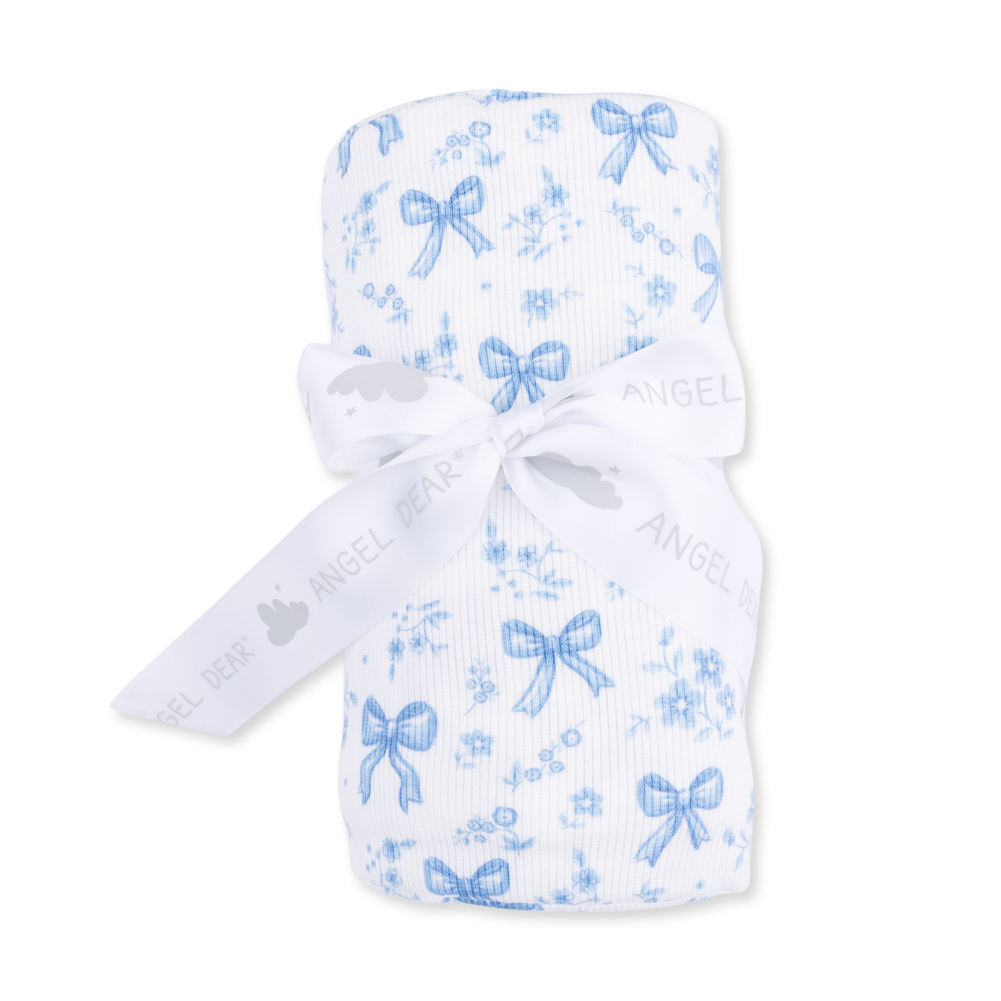 Blue Bows and Flowers - Swaddle Blanket