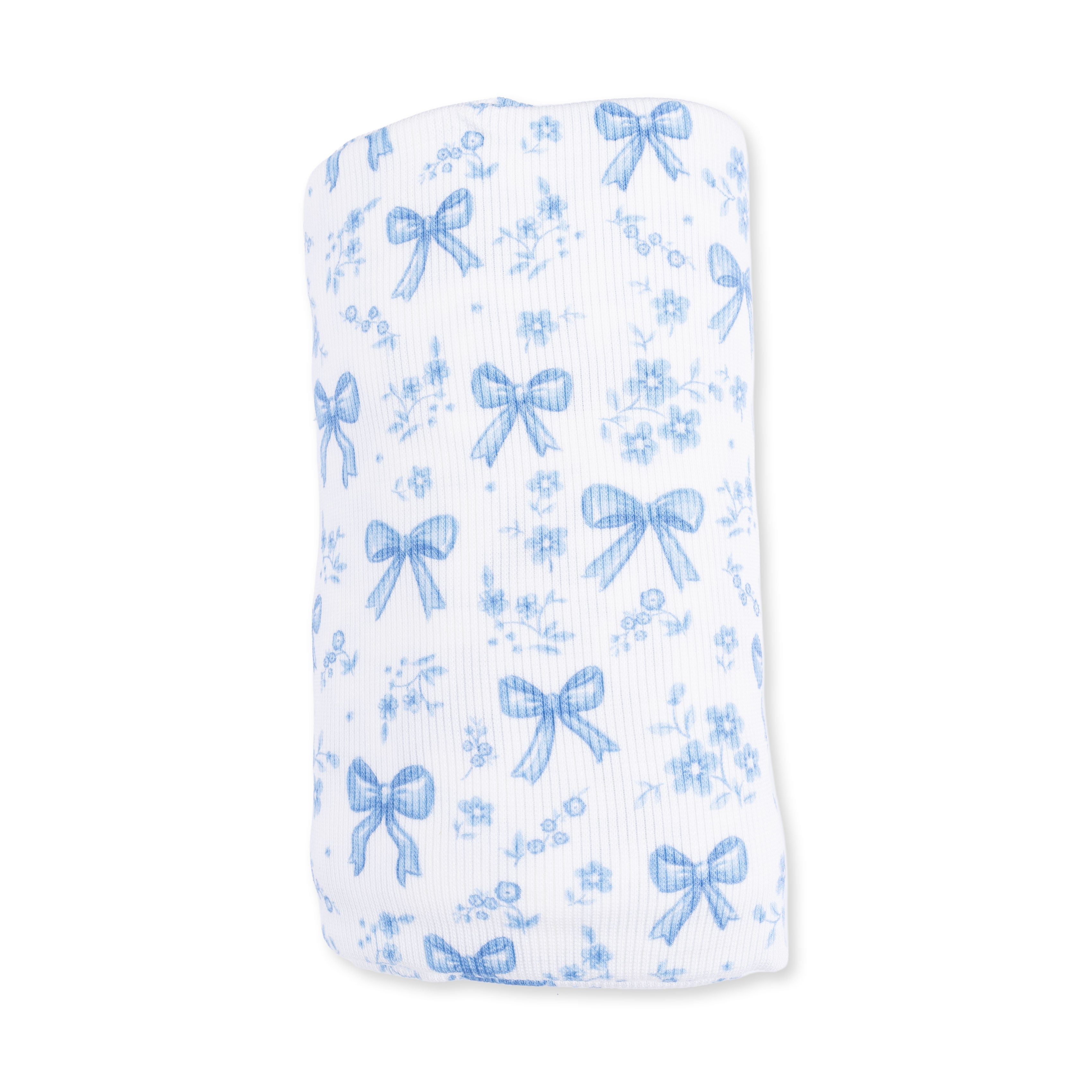 Blue Bows and Flowers - Swaddle Blanket