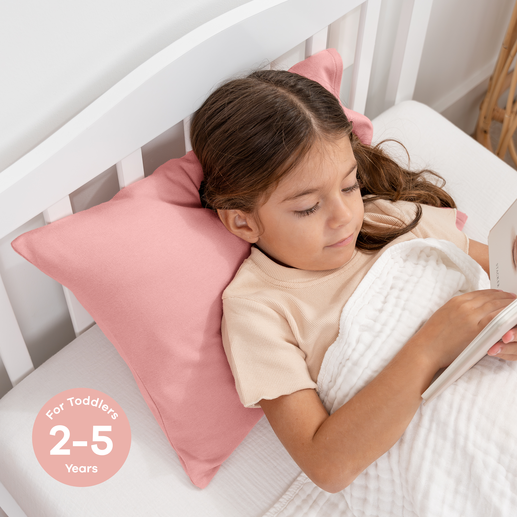 Toddler Pillows with Soft Cotton Pillow Case in Blush