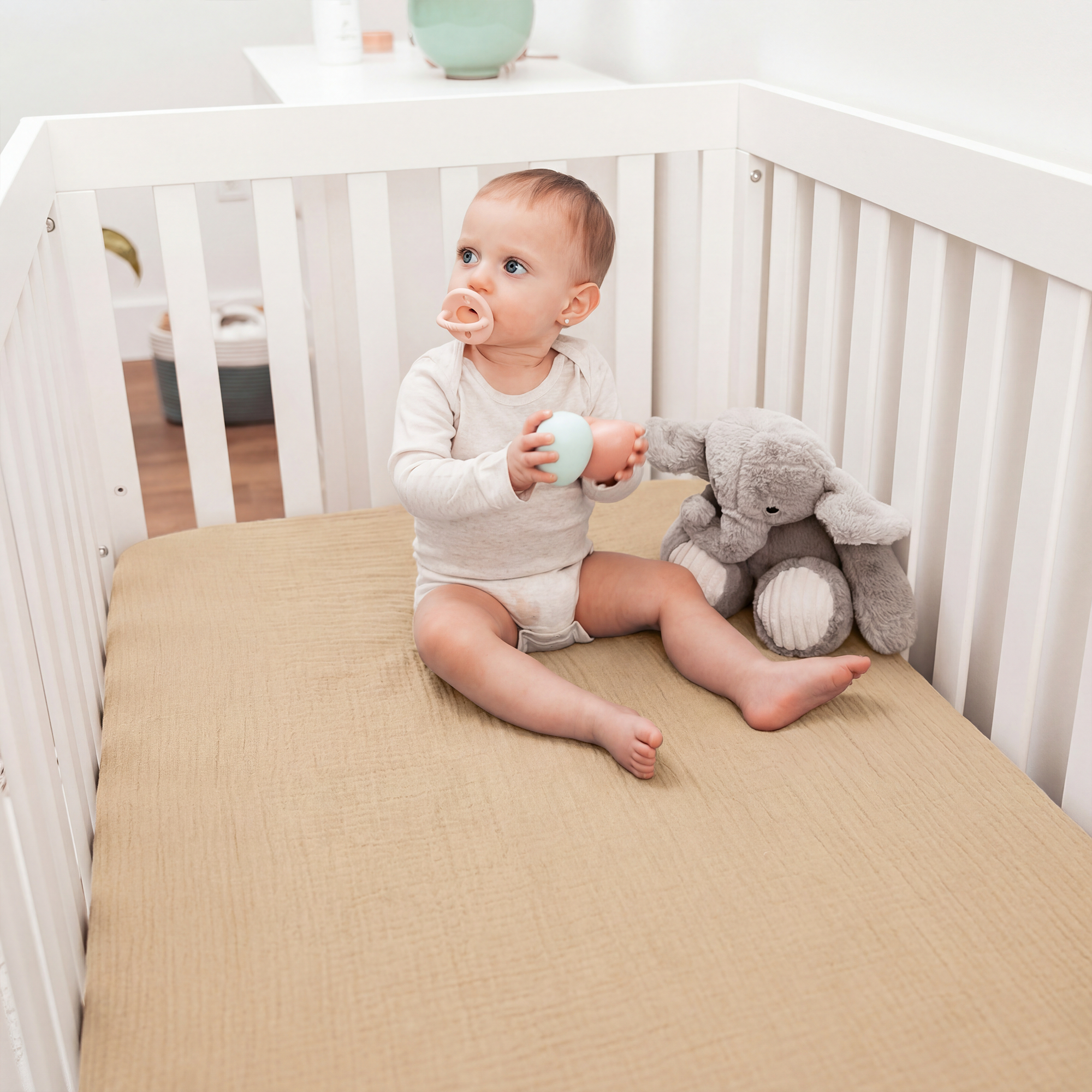 Muslin Fitted Crib Sheets, 2 Pack in Cedar and Cream