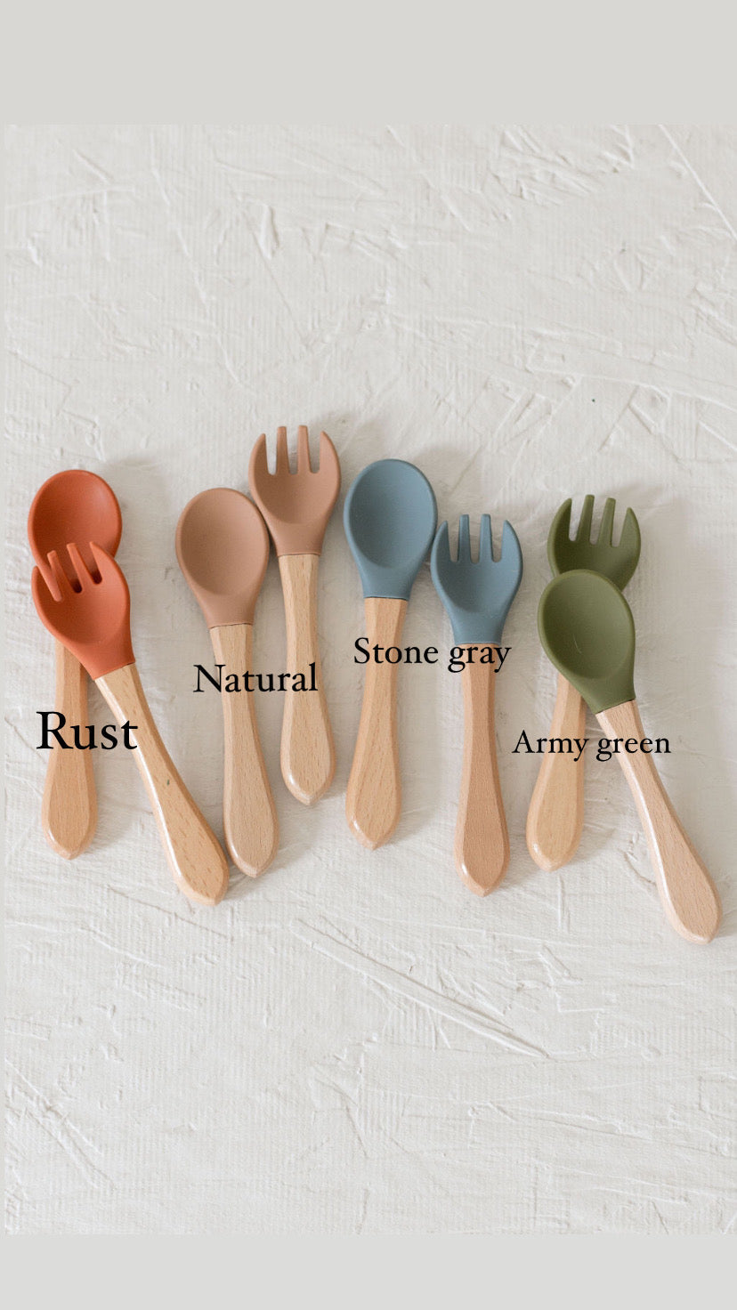 Silicone and Wooden Spoon & Fork Set