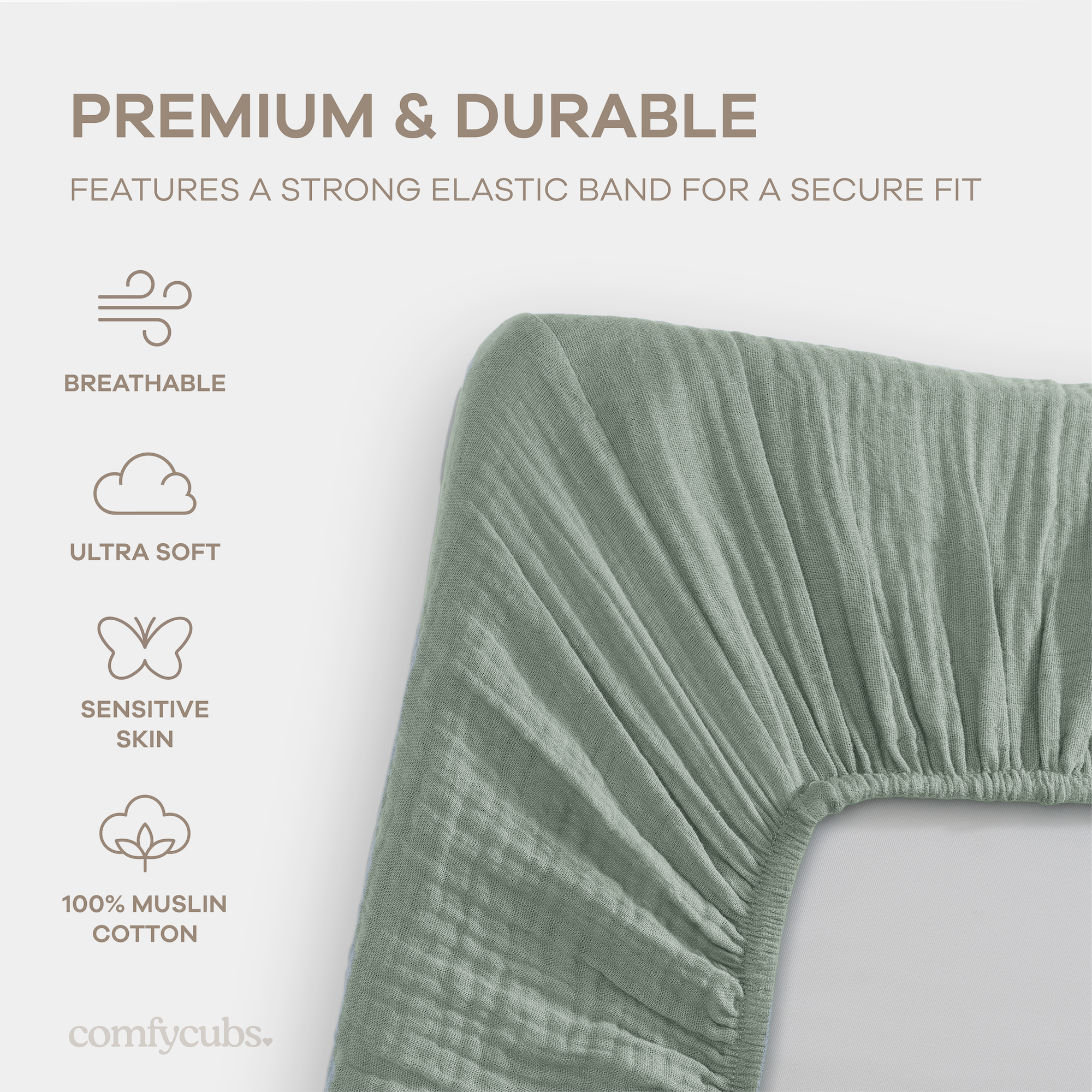 Muslin Cotton Bassinet Sheets, 2 Pack in Fern and Cream